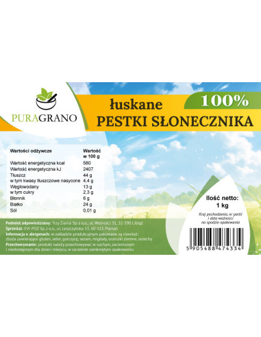 Łuskane pestki słonecznika - 1kg - Pura Grano